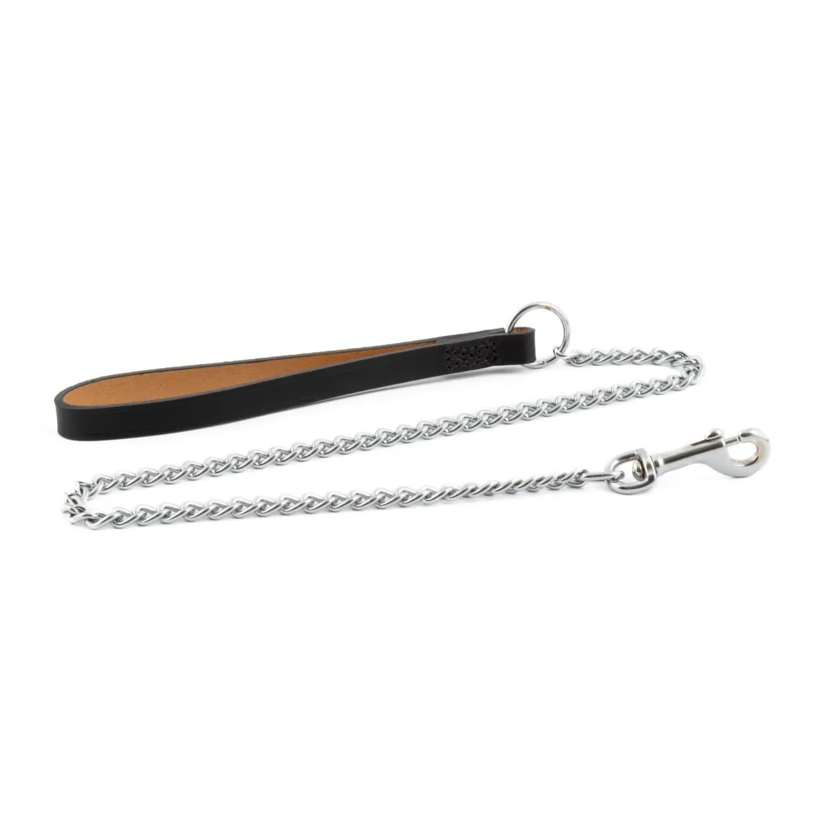 Ancol Leather Handle Chain Dog Lead - Medium