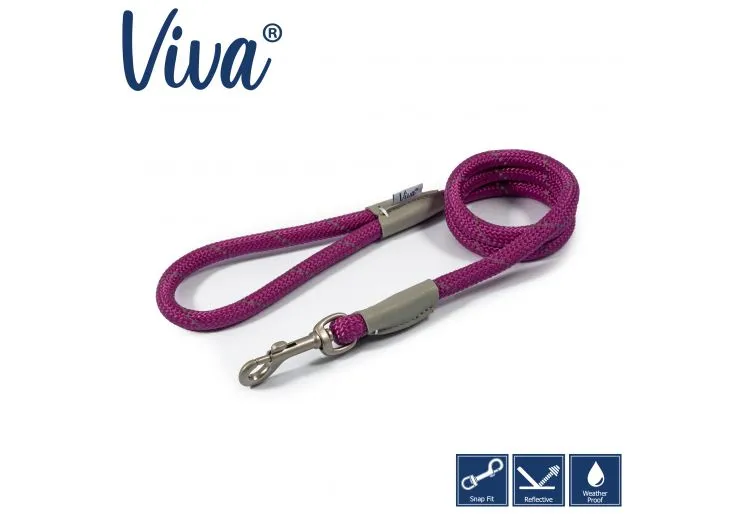 Ancol - Viva Nylon Reflective Rope Snap Lead - Pink - 120cm x 12mm (Max50kg)