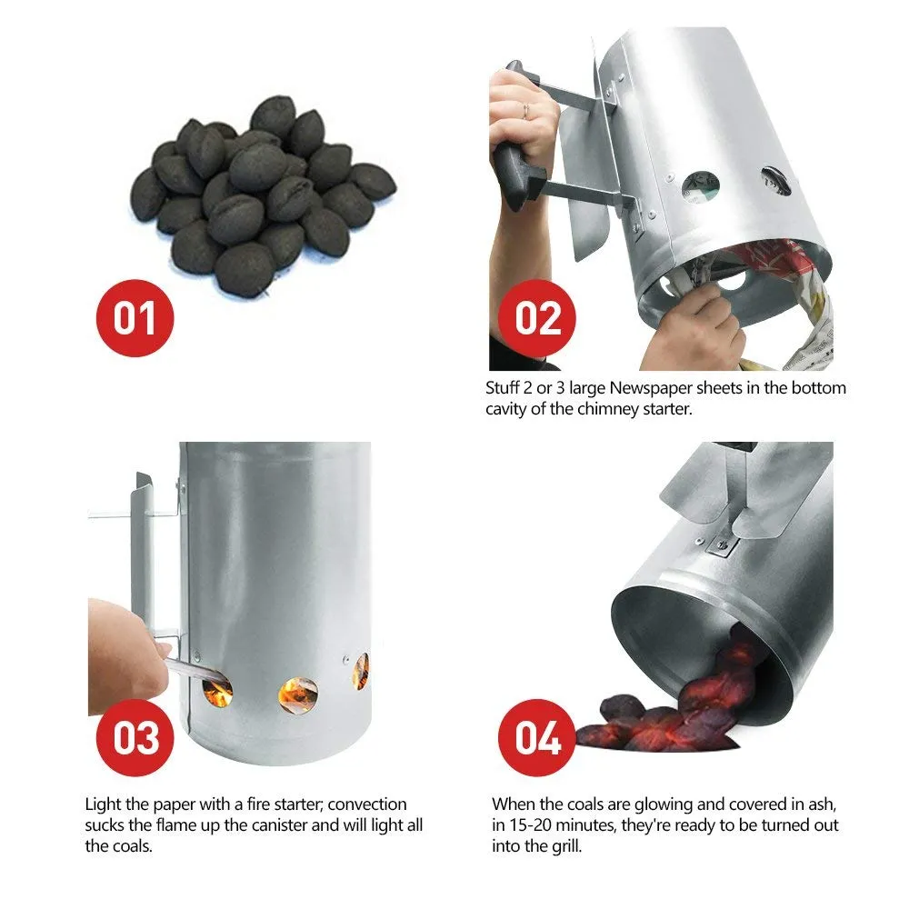 BEAU JARDIN Charcoal Chimney Starter 11"X7" for Grill Barbecue BBQ Galvanized Steel BBQ008