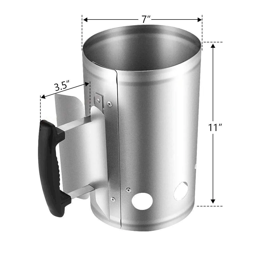 BEAU JARDIN Charcoal Chimney Starter 11"X7" for Grill Barbecue BBQ Galvanized Steel BBQ008