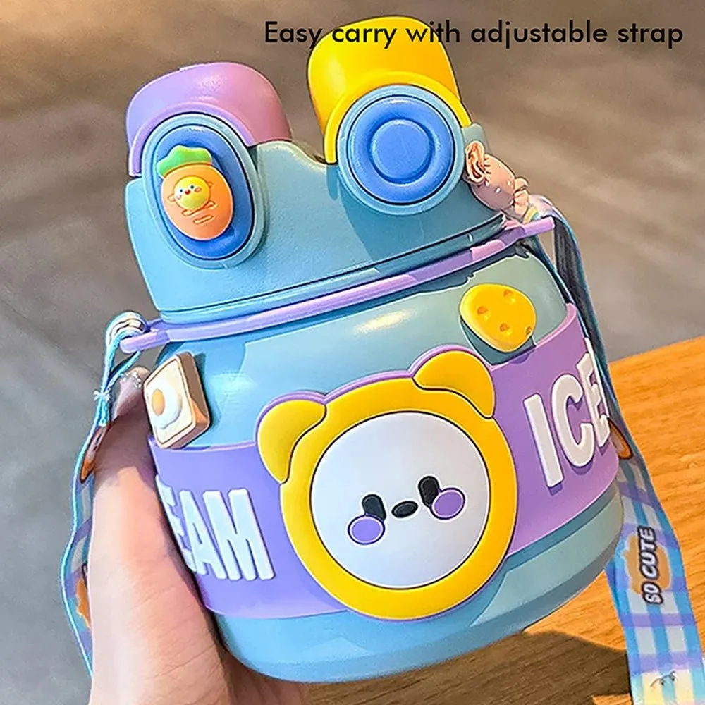 Blue 2 way Lid Style Icecream Theme Kids Water Bottle, 850ml