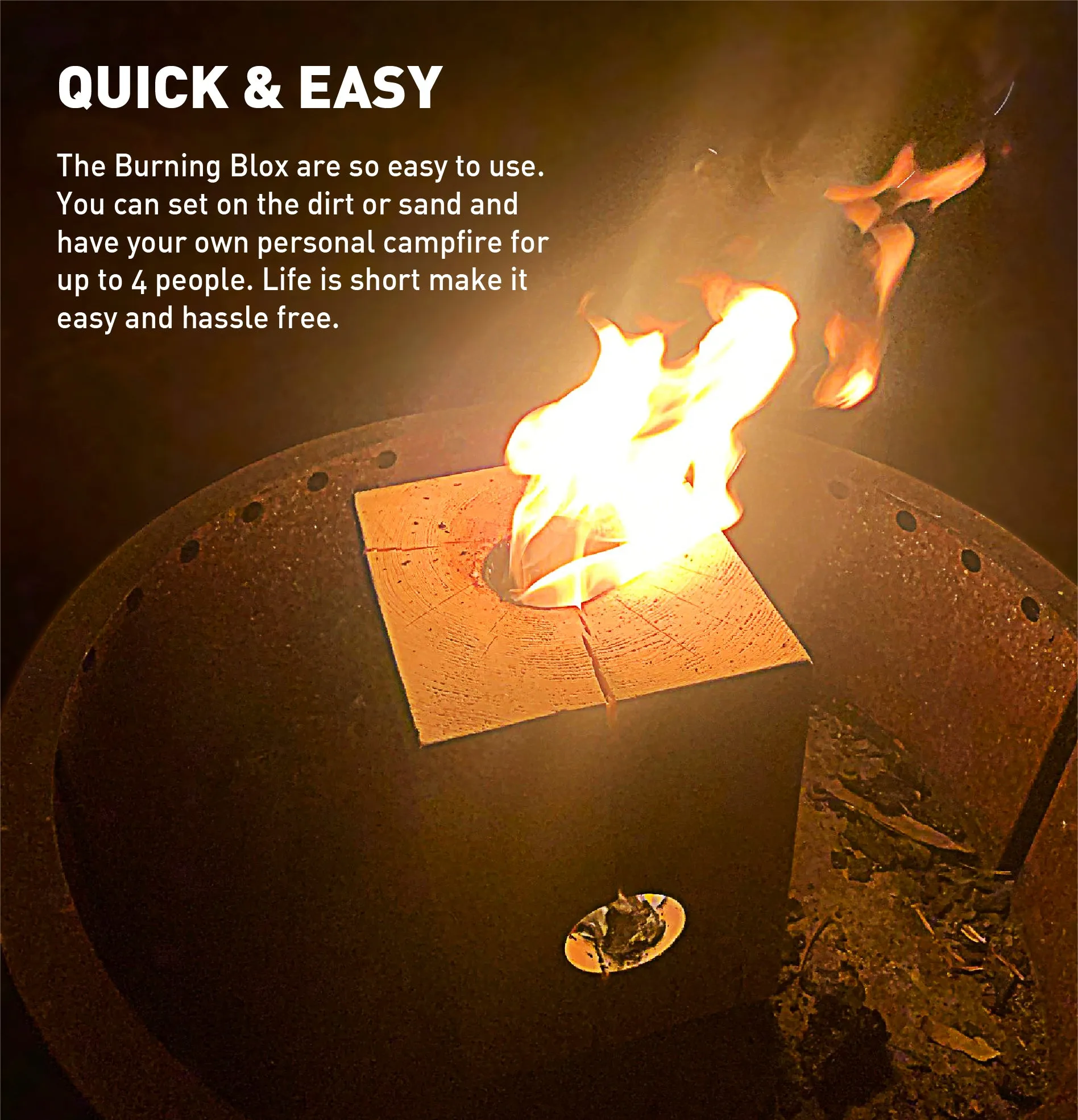 Burning BLOX Campfire Bonfire Firewood – Easy Light – Easy Clean-Up – Great for Camping, Beach and Cooking – Burns from Inside Out – 8” x 8” X 8” – Burns 2 Hours - Bonus 2 Fatwood Starters – Qty 1