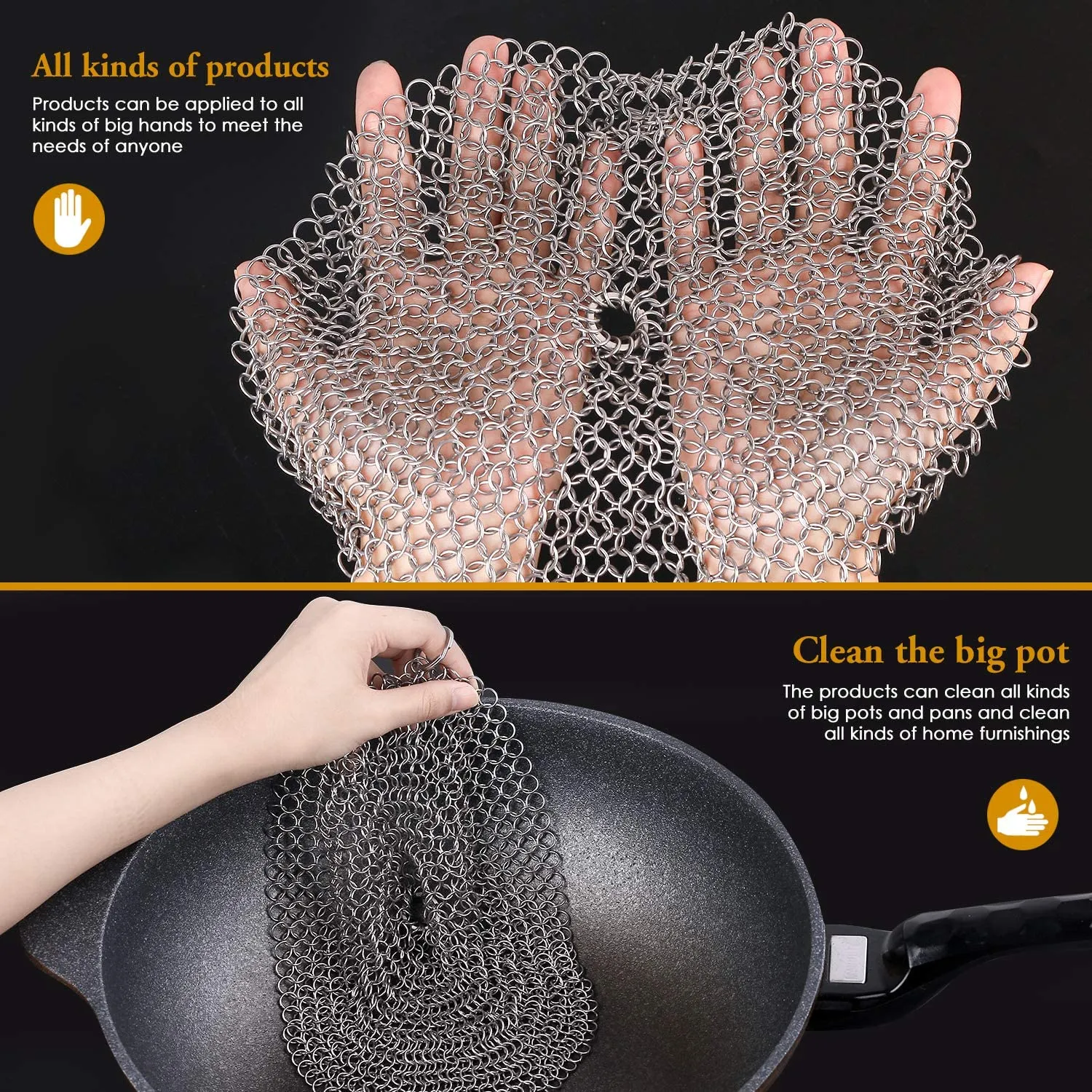 Camabel 10”x10” 316 Stainless Steel Cast Iron Cleaner Round Chainmail Scrubber