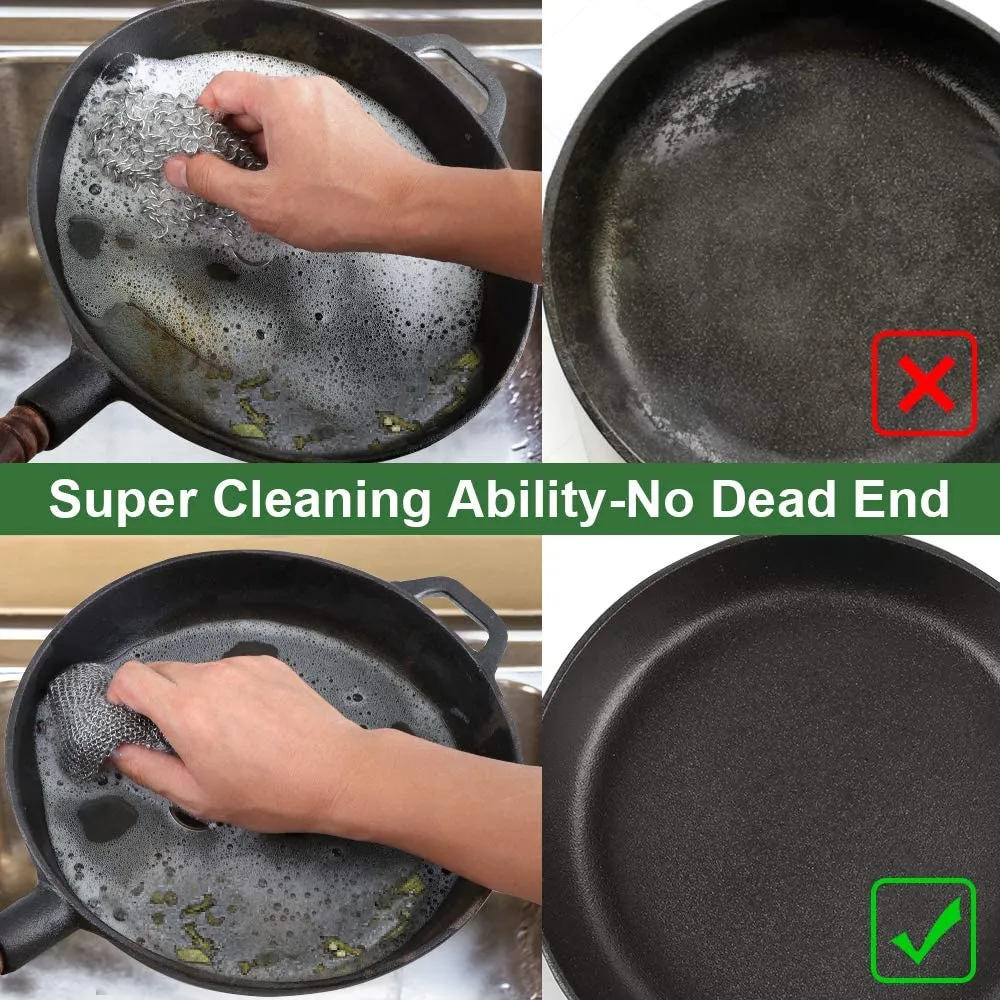 Camabel 8”x8” Cast Iron Cleaner Mesh Small Rings with 3.8mm Opening for Cast Iron Pans