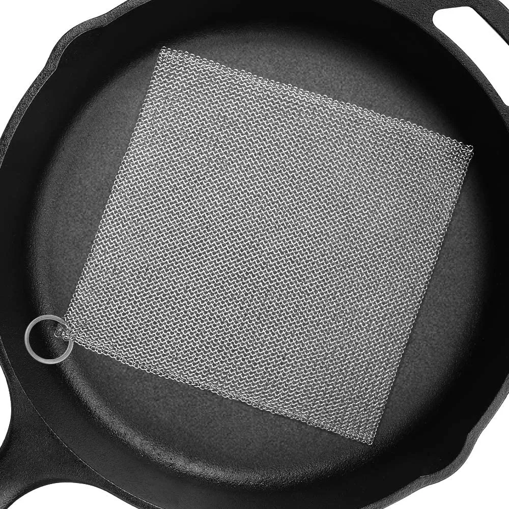 Camabel 8”x8” Cast Iron Cleaner Mesh Small Rings with 3.8mm Opening for Cast Iron Pans