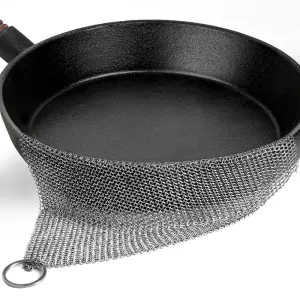 Camabel 8”x8” Cast Iron Cleaner Mesh Small Rings with 3.8mm Opening for Cast Iron Pans