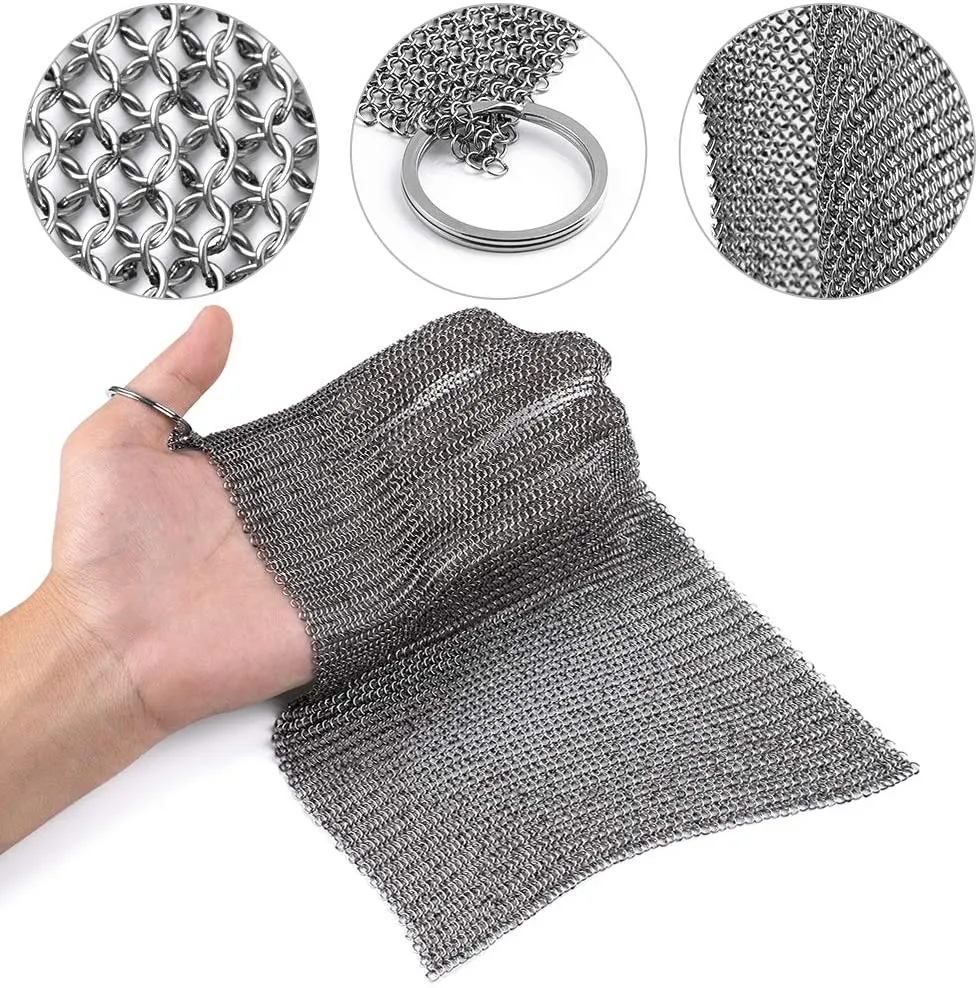 Camabel 8”x8” Cast Iron Cleaner Mesh Small Rings with 3.8mm Opening for Cast Iron Pans