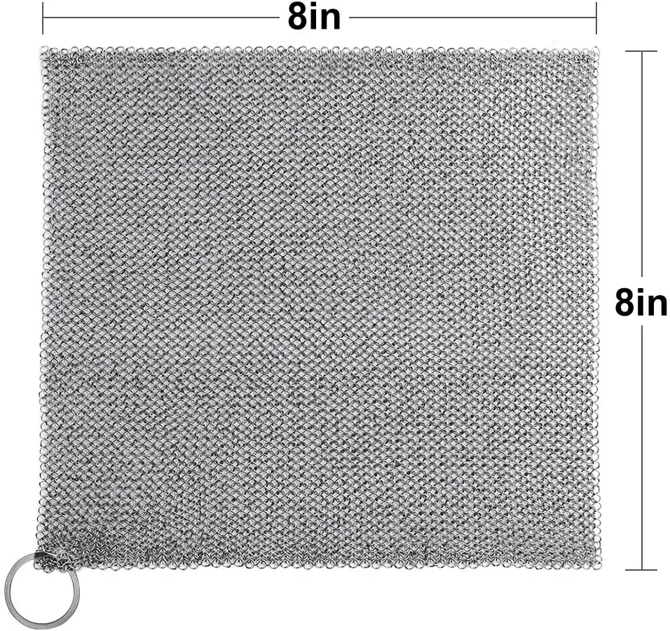 Camabel 8”x8” Cast Iron Cleaner Mesh Small Rings with 3.8mm Opening for Cast Iron Pans