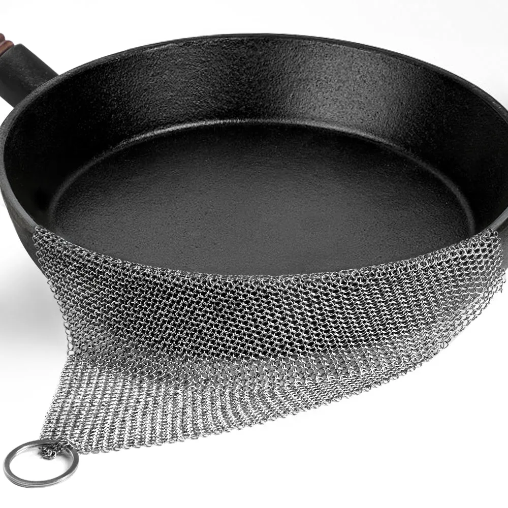 Camabel 8”x8” Cast Iron Cleaner Mesh Small Rings with 3.8mm Opening for Cast Iron Pans