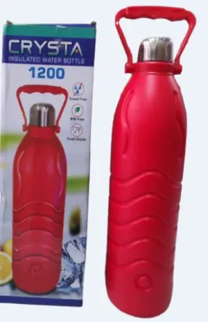 Crysta Insulated Water Bottle Flask Red, Bottles for Fridge,Leakproof Durable BPA Free Non-Toxic Water Bottle for Office (2200ml)