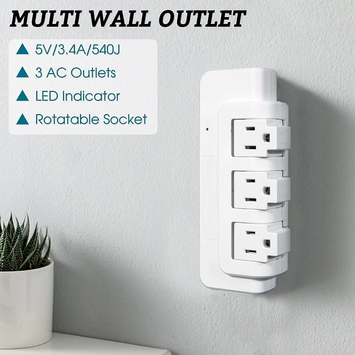 E-Macht Portable Power Strip Tower 3 Outlets with Extender Multi Sockets Wall Mount for Home Office (2 pcs without shelf)
