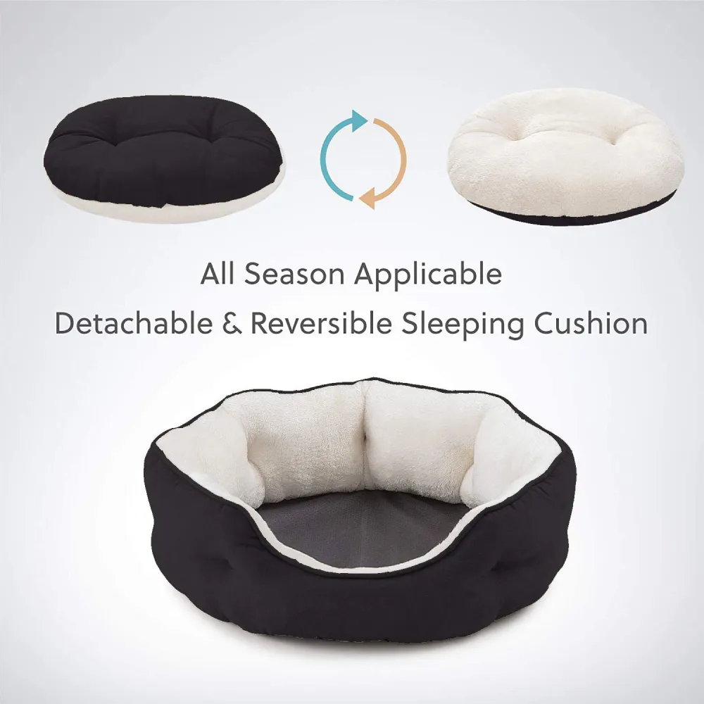 Fluffy's Pawsome Round Washable Bed for Dogs and Cats (Black)
