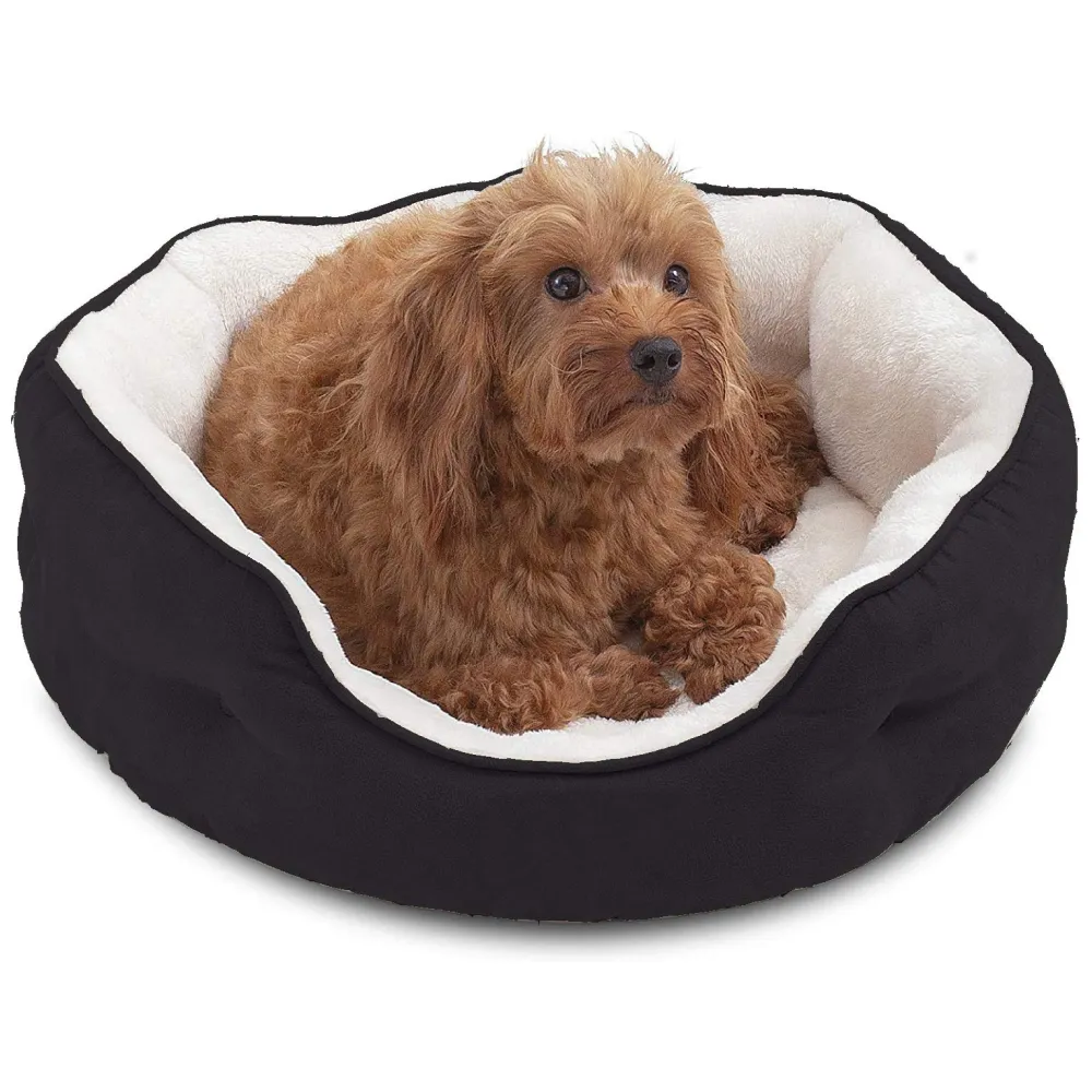 Fluffy's Pawsome Round Washable Bed for Dogs and Cats (Black)
