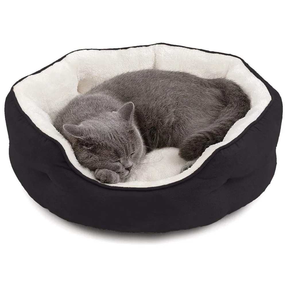 Fluffy's Pawsome Round Washable Bed for Dogs and Cats (Black)