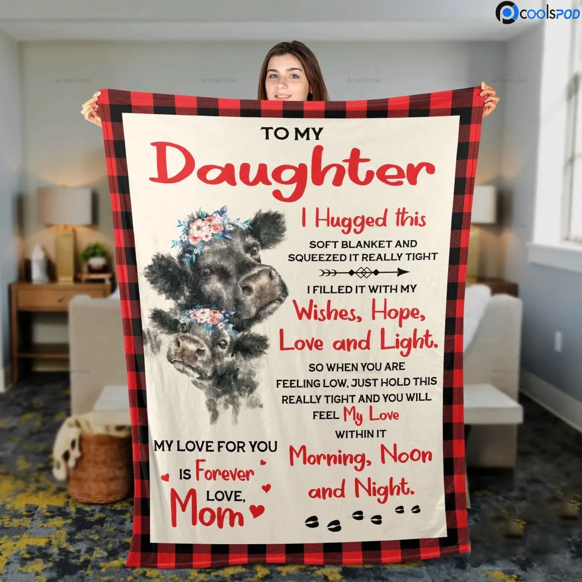 From Mom To Daughter Black Angus Cattle Lovers Premium Blankets, Gift For Daughter