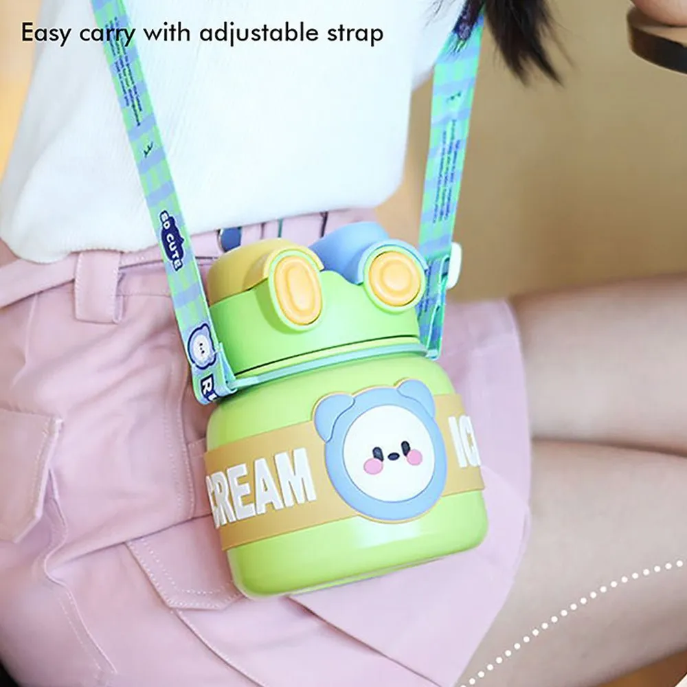 Green 2 way Lid Style Icecream Theme Kids Water Bottle, 850ml