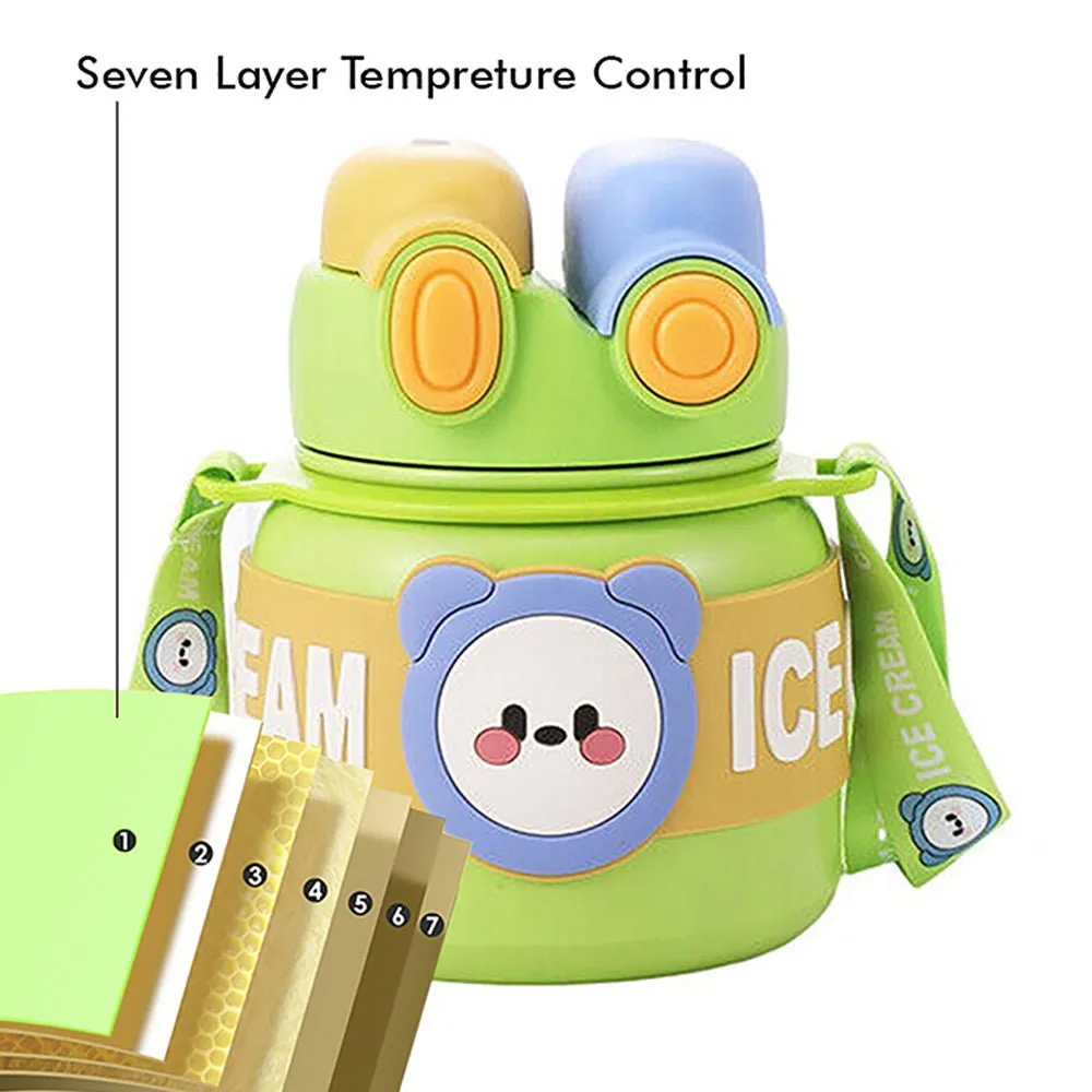Green 2 way Lid Style Icecream Theme Kids Water Bottle, 850ml