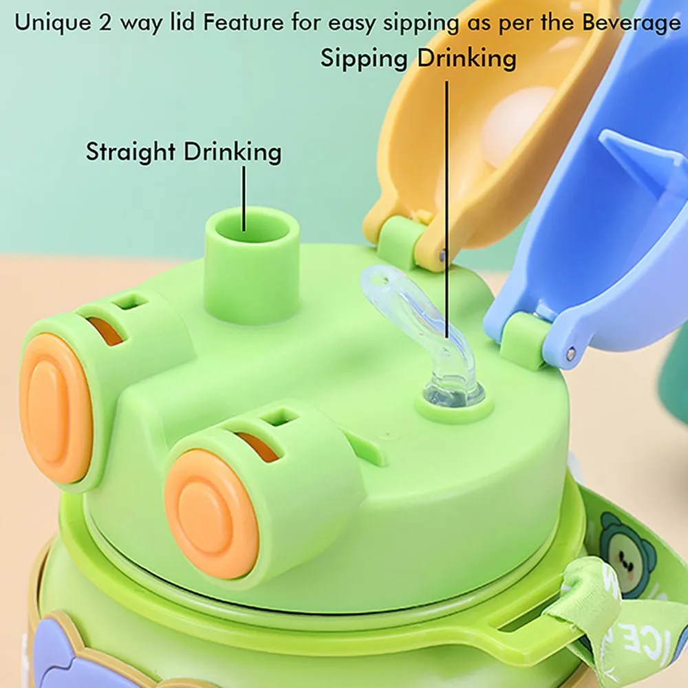 Green 2 way Lid Style Icecream Theme Kids Water Bottle, 850ml