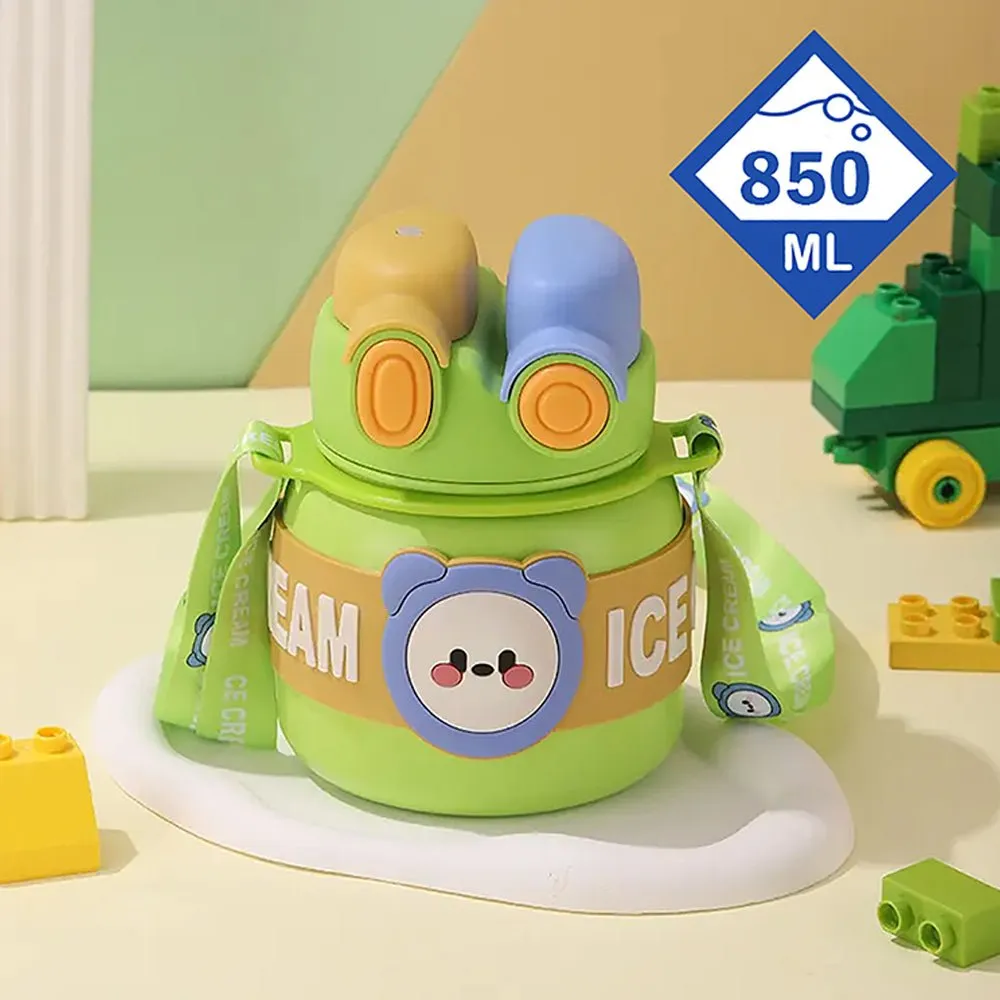 Green 2 way Lid Style Icecream Theme Kids Water Bottle, 850ml