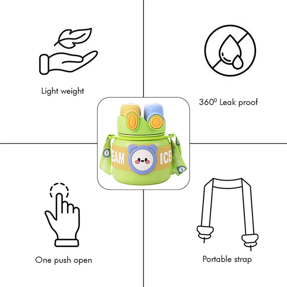 Green 2 way Lid Style Icecream Theme Kids Water Bottle, 850ml