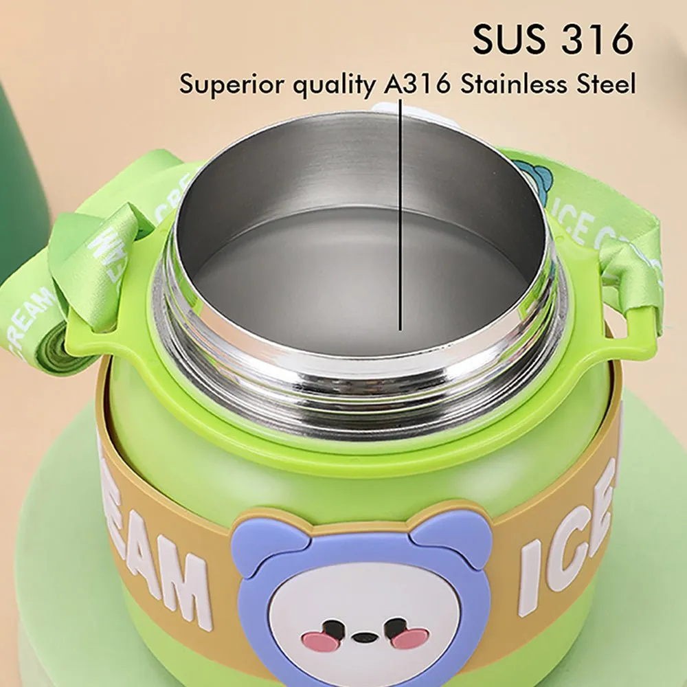 Green 2 way Lid Style Icecream Theme Kids Water Bottle, 850ml