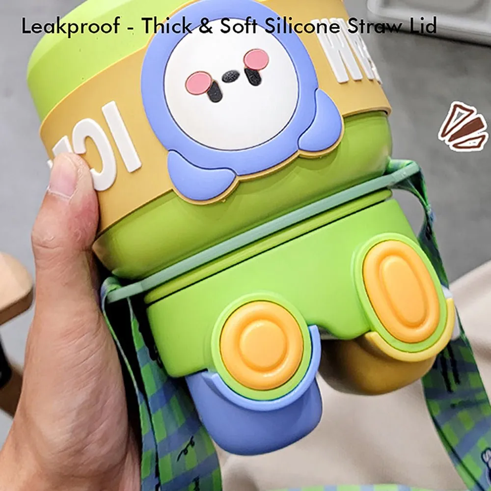 Green 2 way Lid Style Icecream Theme Kids Water Bottle, 850ml