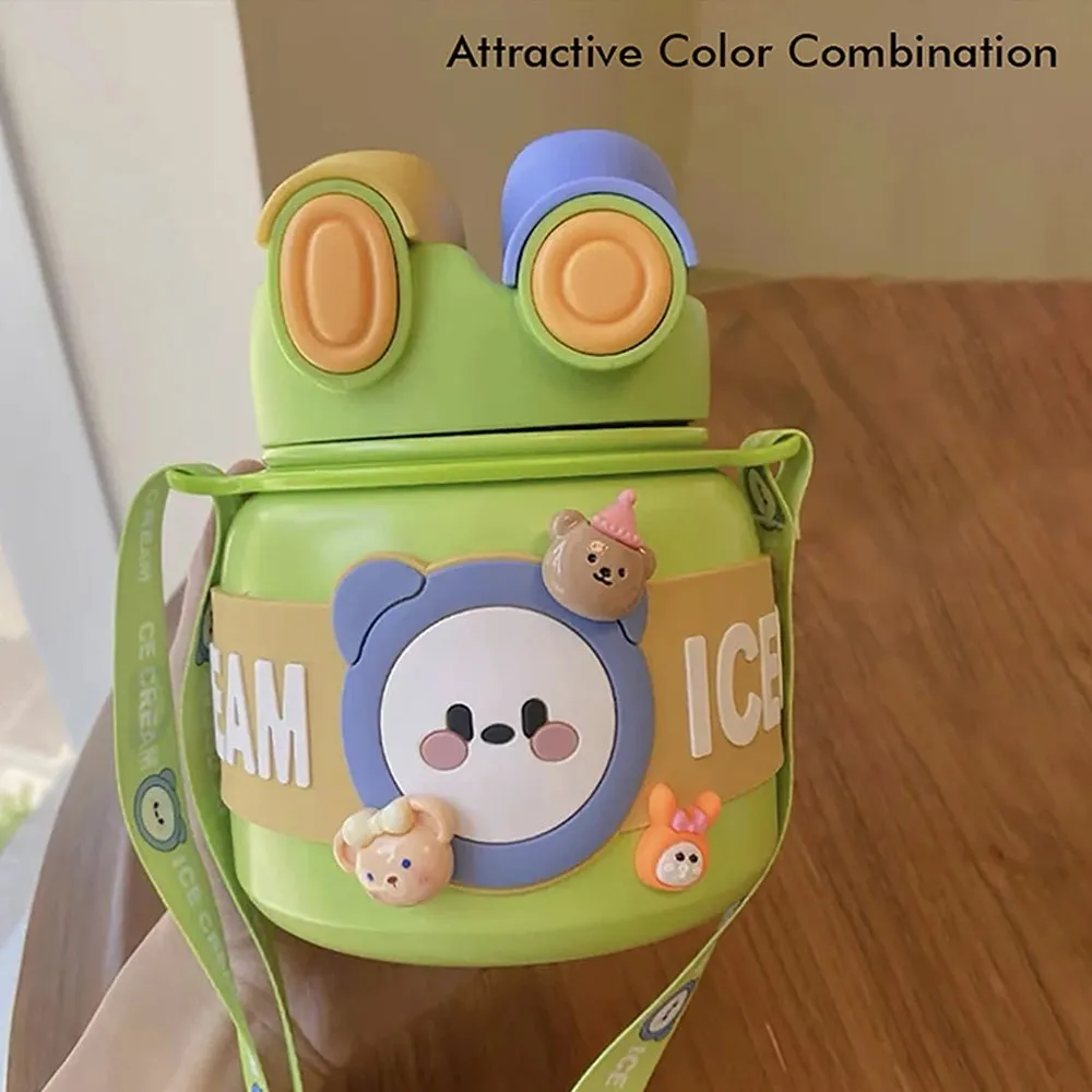Green 2 way Lid Style Icecream Theme Kids Water Bottle, 850ml