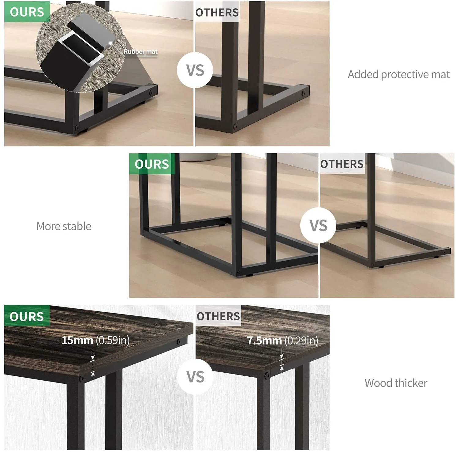 INDIAN DECOR. 21535 End Table, Durable Side Table C-Shaped Modern Sofa Table Wood Table Coffee Table Snack Table for Sofa, Couch, Bed in Living Room, Bedroom and Other Small Place, Black