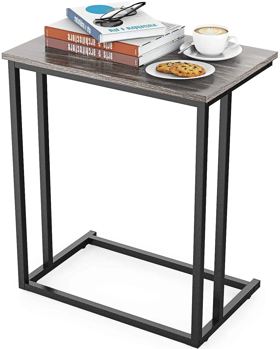 INDIAN DECOR. 21535 End Table, Durable Side Table C-Shaped Modern Sofa Table Wood Table Coffee Table Snack Table for Sofa, Couch, Bed in Living Room, Bedroom and Other Small Place, Black