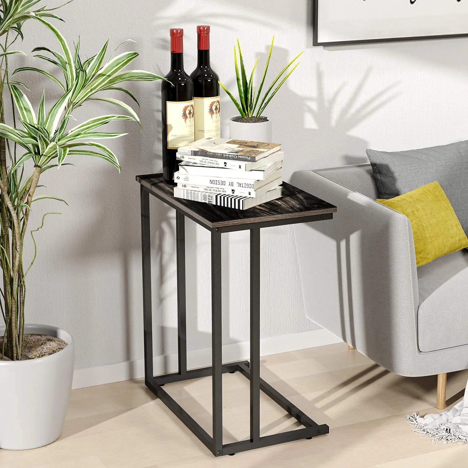 INDIAN DECOR. 21535 End Table, Durable Side Table C-Shaped Modern Sofa Table Wood Table Coffee Table Snack Table for Sofa, Couch, Bed in Living Room, Bedroom and Other Small Place, Black