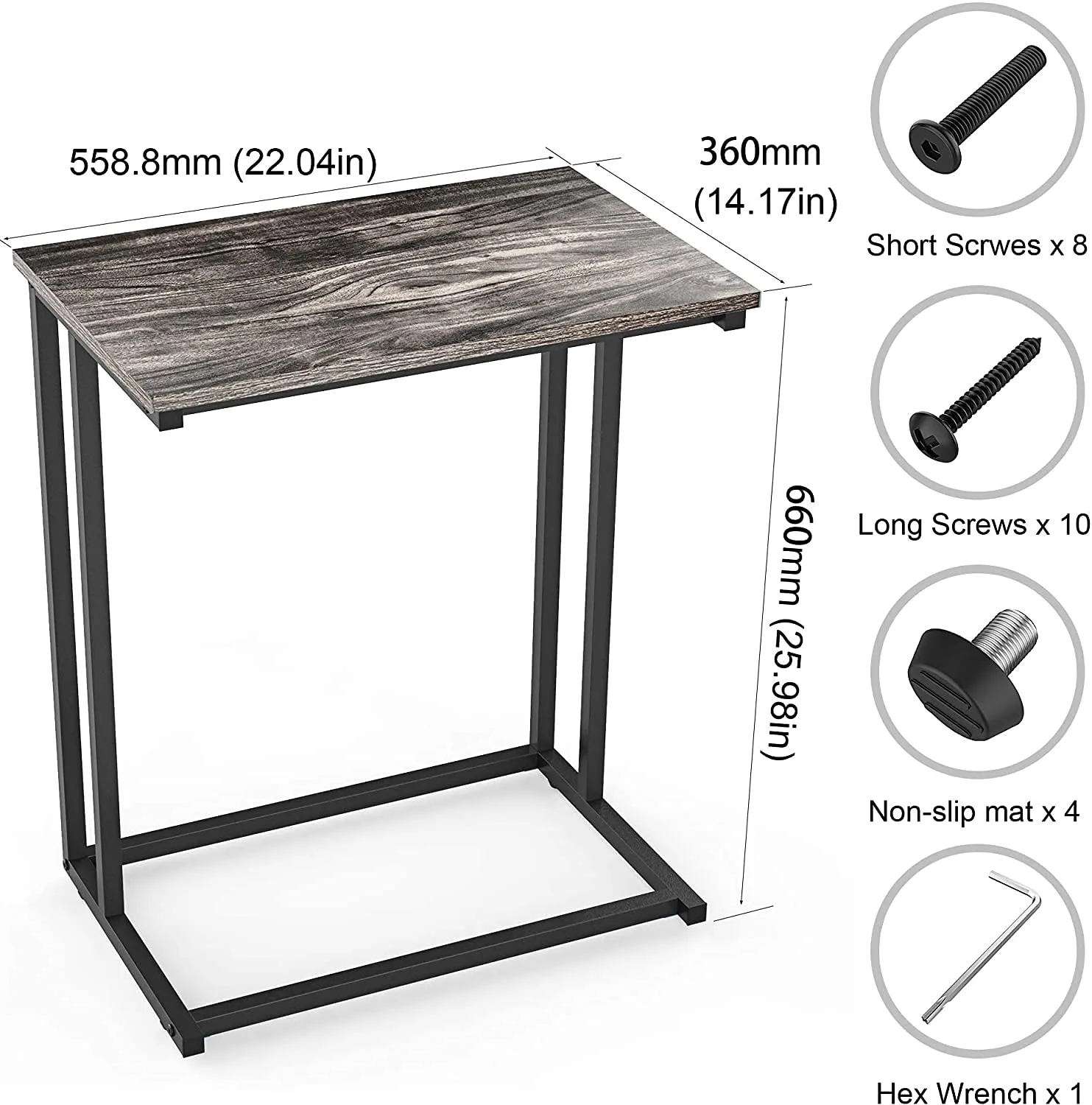 INDIAN DECOR. 21535 End Table, Durable Side Table C-Shaped Modern Sofa Table Wood Table Coffee Table Snack Table for Sofa, Couch, Bed in Living Room, Bedroom and Other Small Place, Black
