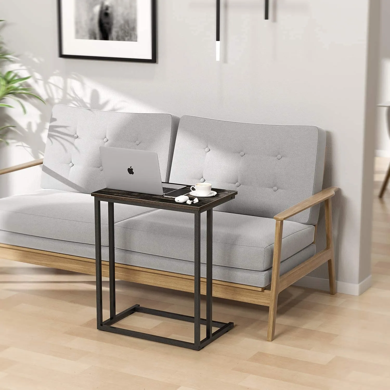 INDIAN DECOR. 21535 End Table, Durable Side Table C-Shaped Modern Sofa Table Wood Table Coffee Table Snack Table for Sofa, Couch, Bed in Living Room, Bedroom and Other Small Place, Black