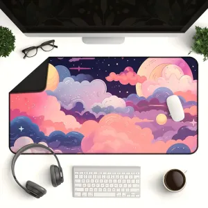 Kawaii Anime Desk Mat – Pastel Pink Night Sky Mouse Pad & Gaming Mat