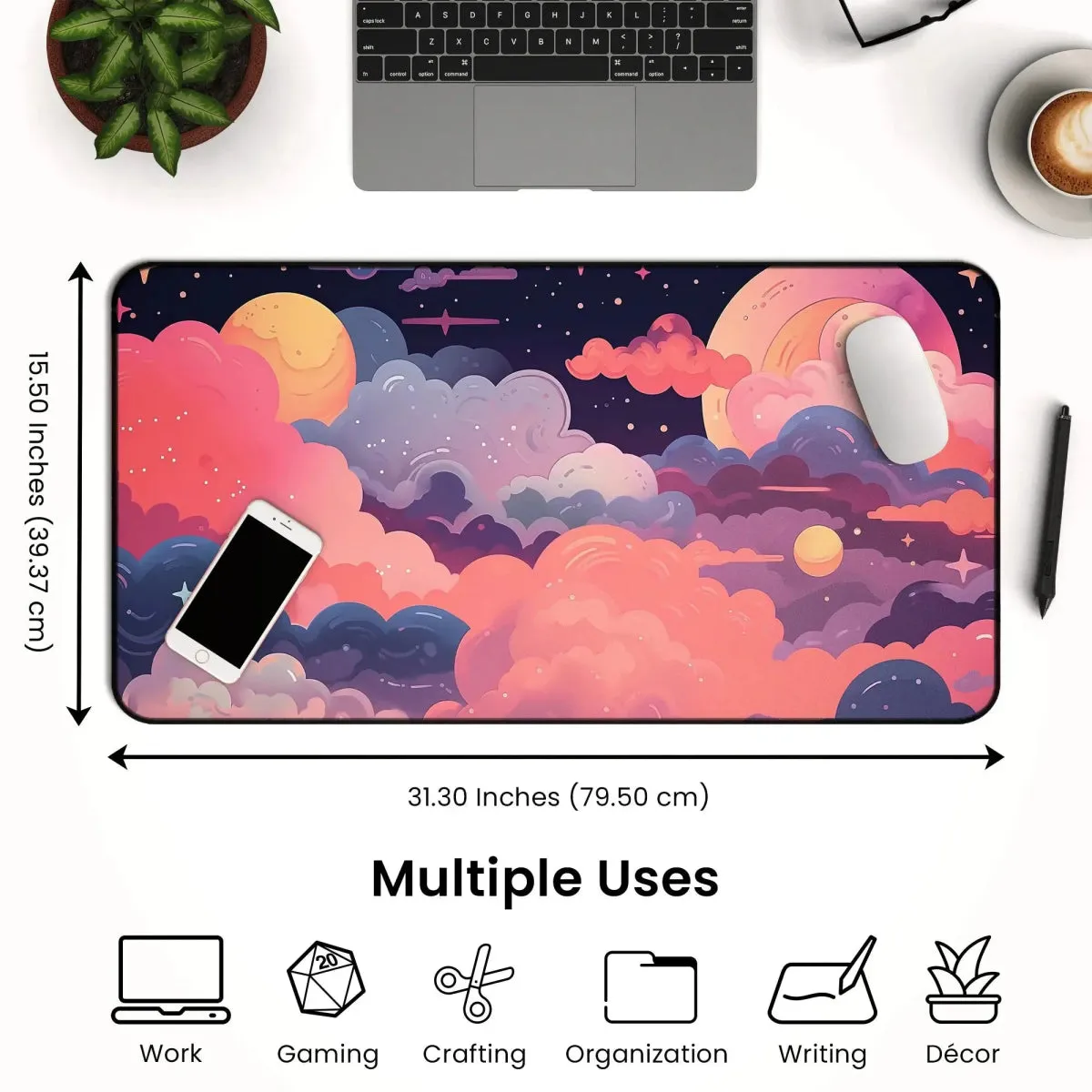 Kawaii Anime Desk Mat – Pastel Pink Night Sky Mouse Pad & Gaming Mat