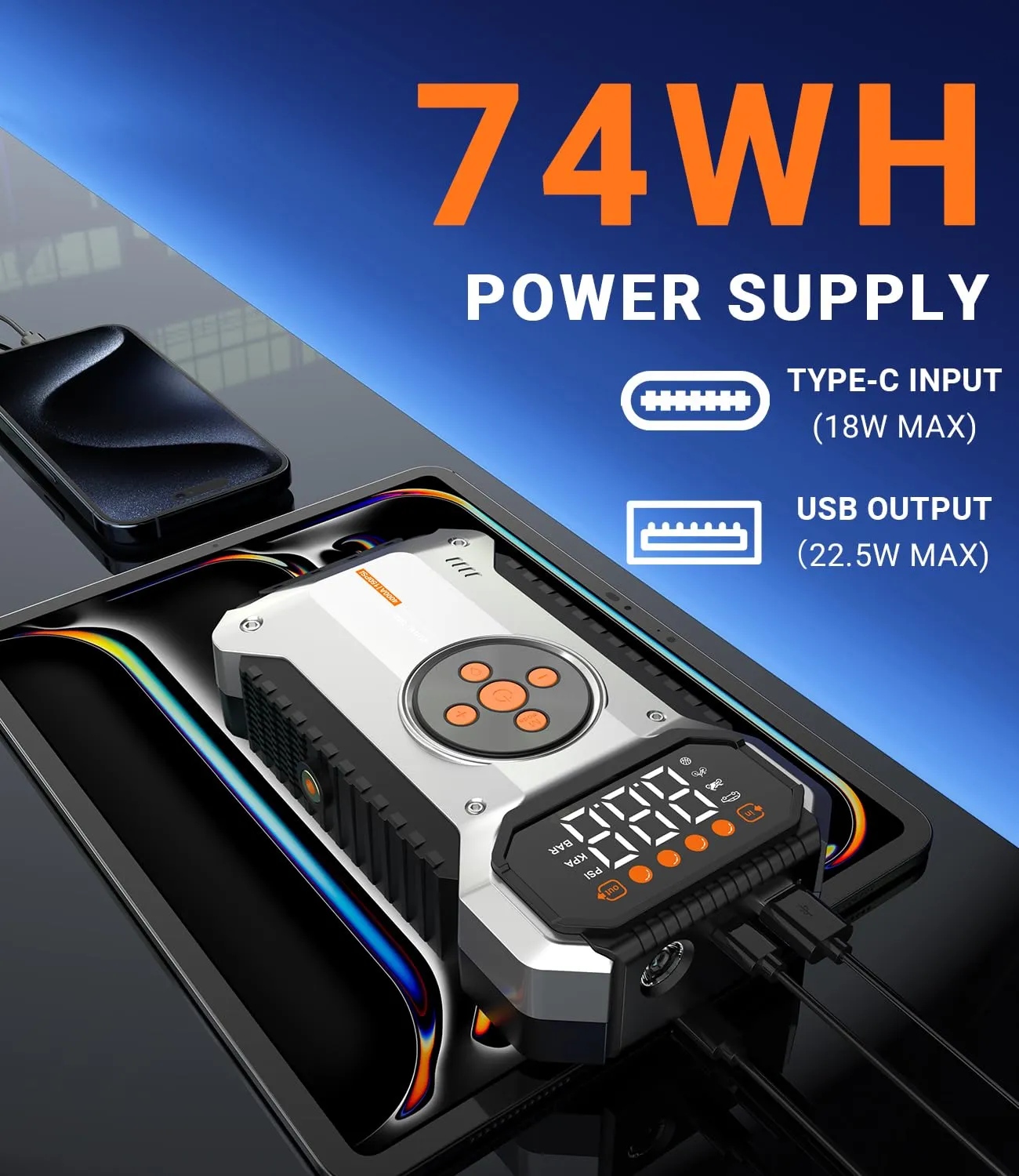 Portable Car Jump Starter with Air Compressor