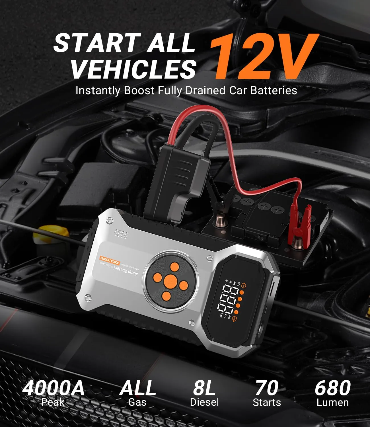 Portable Car Jump Starter with Air Compressor