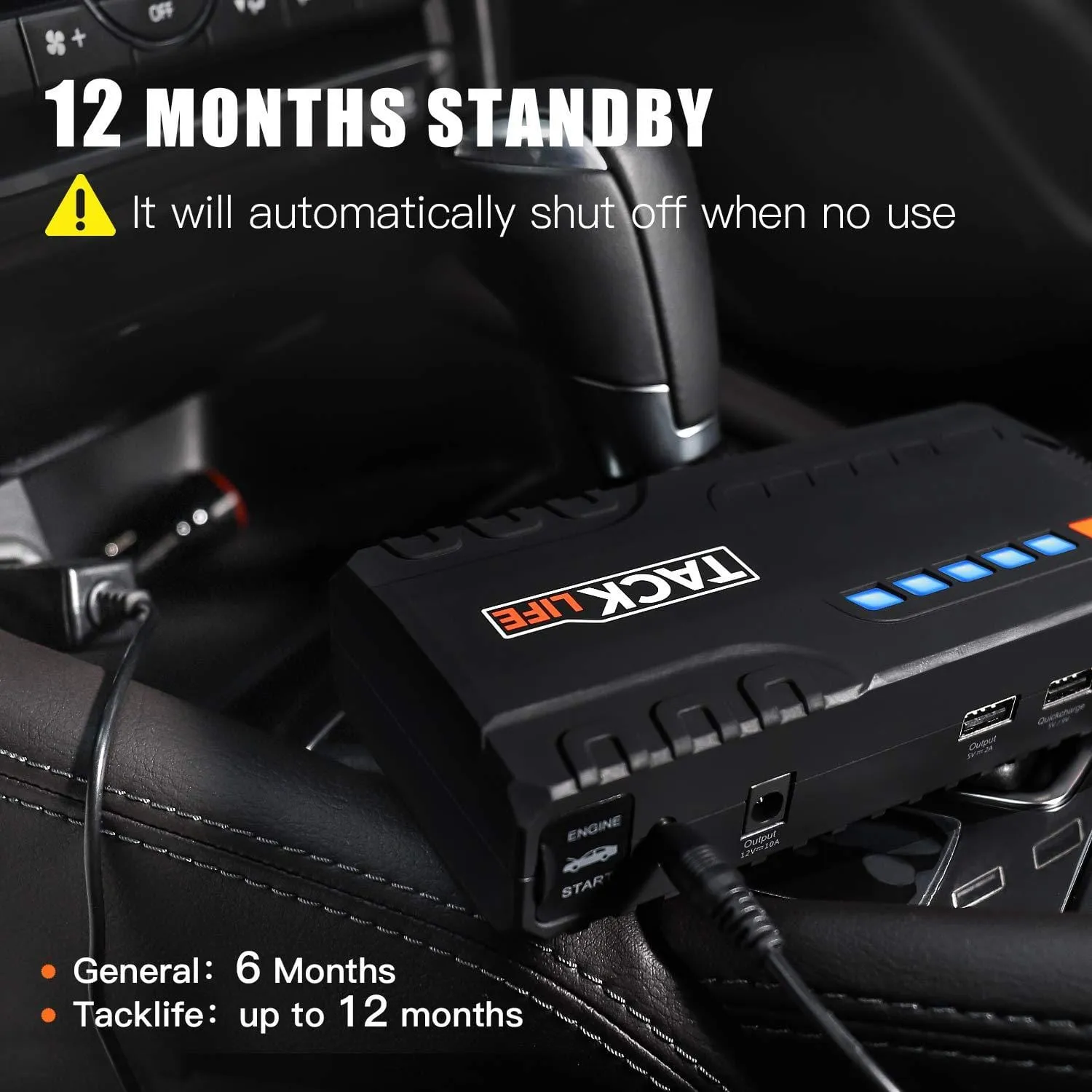 TACKLIFE T6 800A Peak 18000mAh Car Jump Starter (up to 7.0L Gas, 5.5L Diesel Engine) with Long Standby, Quick Charge, 12V Auto Battery Booster, Portable Power Pack for Cars, Trucks, SUV