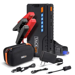 TACKLIFE T6 800A Peak 18000mAh Car Jump Starter (up to 7.0L Gas, 5.5L Diesel Engine) with Long Standby, Quick Charge, 12V Auto Battery Booster, Portable Power Pack for Cars, Trucks, SUV
